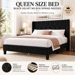 Queen size bed NO BOXSPRING NEEDED BLACK VELVET.