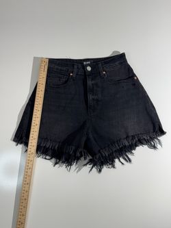 Paige Black Denim Frayed Hem Shorts