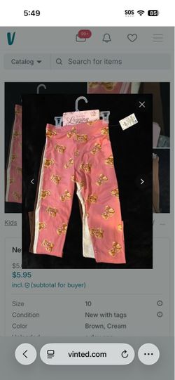 Girls Pink Bear Print Leggings Size 10