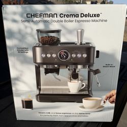 Chefman Crema Deluxe Espresso Machine with Double Boiler, Use Milk Frother and Brew Espresso Simultaneously, Professional Coffee Maker with Coffee Gri