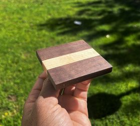 Handmade Walnut & Maple Coasters Set of 4 – Black Walnut & Hard Maple Stripes – Gift Boxed with Mineral Oil & Care Guide – The Gentleman