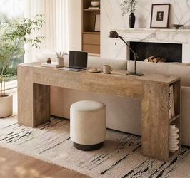 RY0502 Extra Long Console Table, 79-Inch Entryway Table with 2 Drawers and Side Storage Shelves, Farmhouse Behind Couch Table for Entrance, Hallway, F