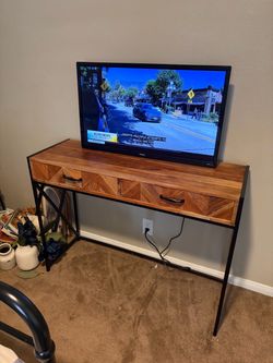 Wood and Metal Console Table with Drawers