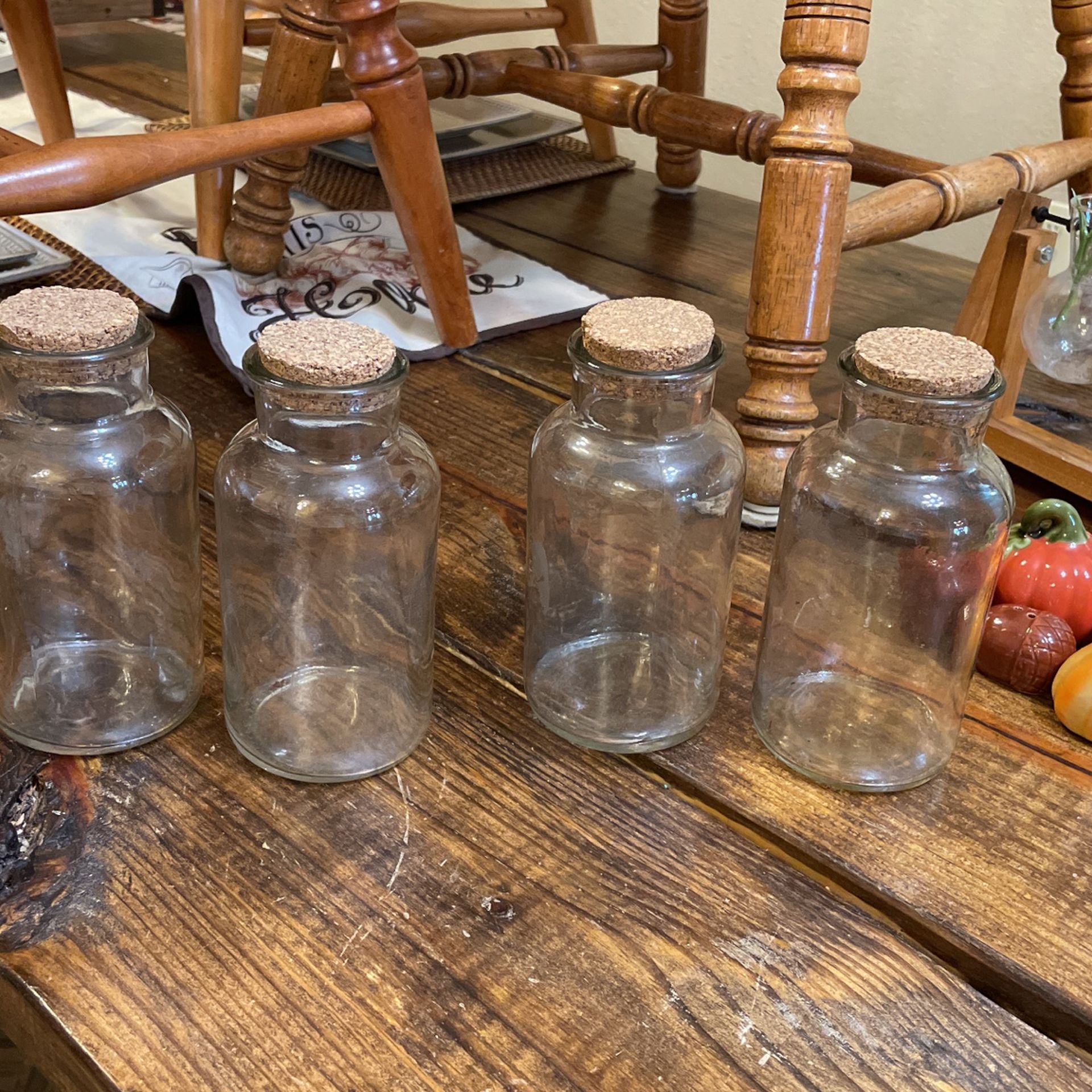 4 Glass Jars Bottles With Cork Stopper