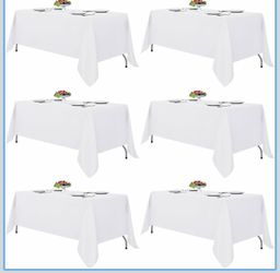 Fitable White Tablecloths for Rectangle Tables, 6 Pack - 70 x 120 Inches - Reusable and Washable Table Clothes for 6-8 Ft Tables, Polyester Fabric Tab