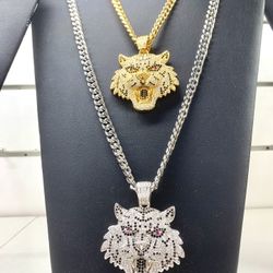 Tiger Pendant Gold Plated Or Silvet Plated Necklace Stainless Steel 