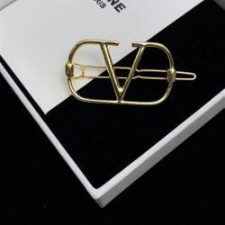 Valentino Gold Classic Letter V Logo Hairpin Womens