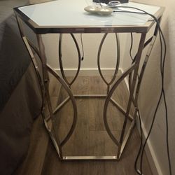 Chrome Hexagon White Glass Table Top