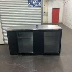 BK Resources BB-2G-60 60 Inch Back Bar Refrigerator 2 Doors Black Exterior with Shelves B