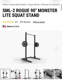 Rogue Squat Rack, Bella Bar & 450 lb Bumper Plates, Low Usage