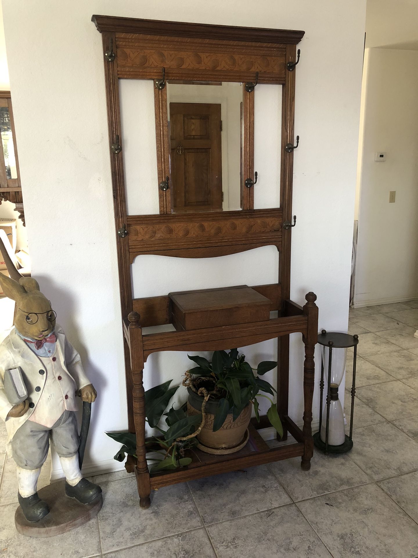 Antique American Oak Hall Tree