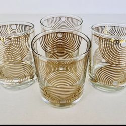 Georges Briard Signed Mid-Century Gold Abstract Double Old Fashion Glasses 4-piece set 