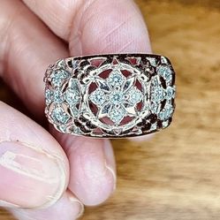 Italian sterling silver art deco ring Size 5 (15.6mm) with cubic zirconia gemstones  NEW REDUCED PRICE !!!