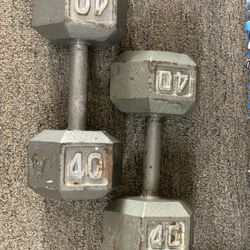 Pair Of 40lb Cast Iron Dumb Bells