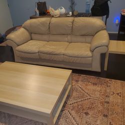 Leather Sofa, Loveseat, Chair and Stool with Coffee/end table