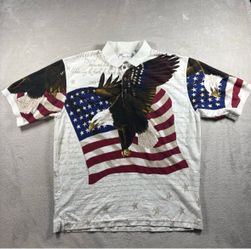 American Summer Shirt Men’s XL Polo Flag Eagle USA World Cup July 4th #3160