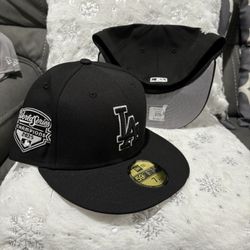 MLB New Era Los Angeles Dodgers Black 2025 World Series Champions Patch 59fifty Fitted Hats Size Size 7 1/8