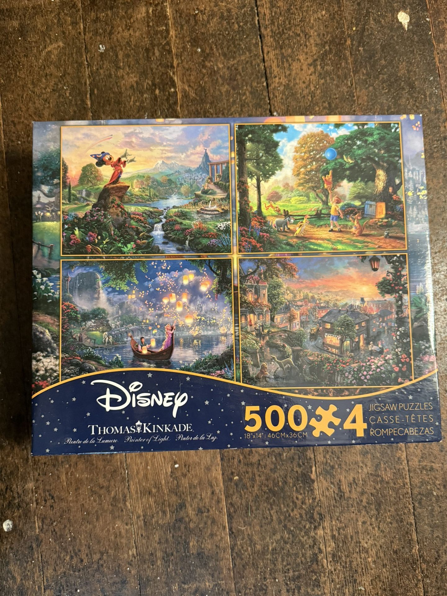 4 Puzzle Lot 500 Thomas Kinkade Disney Mickey Fantasia Tangled Lady & the Tramp Winnie The Pooh 2