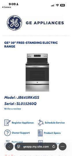 GE 30” Free Standing Electric Range AS-IS Broken Range Glass! Pickup Only !!