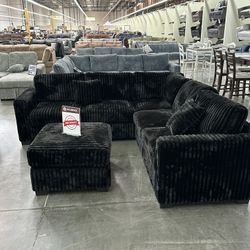 4-Piece Sectional Set
LAF Loveseat + RAF Loveseat + Corner Wedge + Cocktail Ottoman

Color: Black

