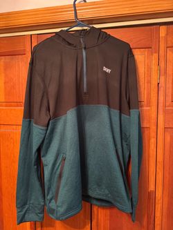 NWT DKNY Sport Men's Deep Teal Colorblock Half Zip Hoodie Pullover XL $80 MSRP