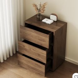 Luck Live Modern 3-Drawer Nightstand, Wooden Bedside Table with Ample Storage, Minimalist Bedroom Side Cabinet Walnut Color(AP28)