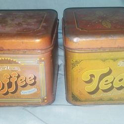 Vintage Antique Look Coffee & Tea Canisters Set of 2 Country Kichen Decor