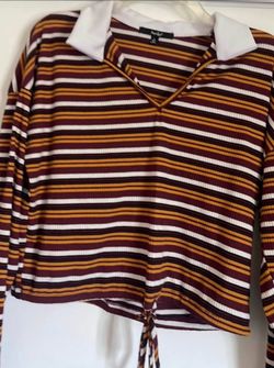 Papaya Striped Polo Collar Long Sleeve Top size large