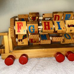 Vtg Wooden Alphabet Bus