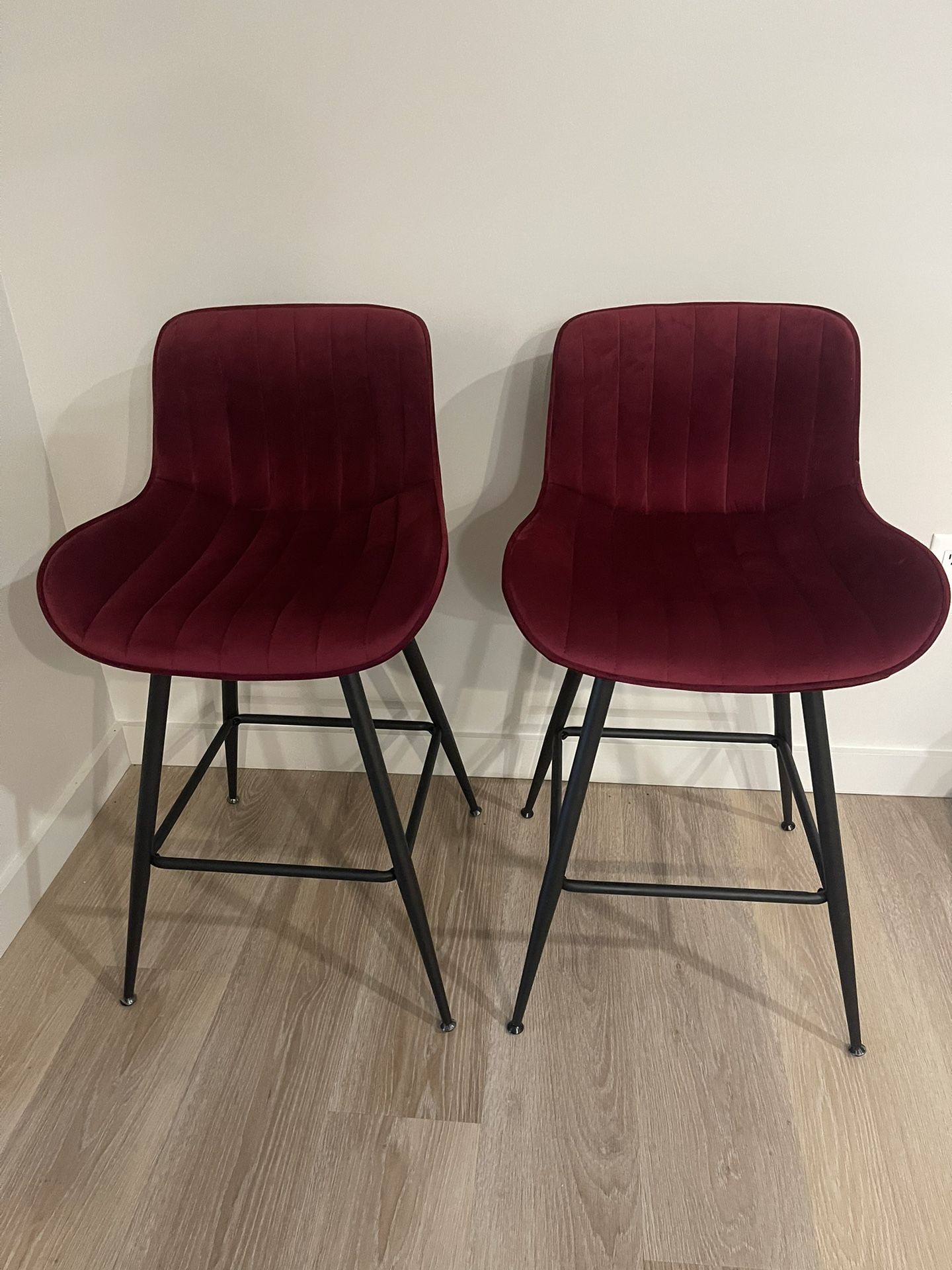 Bar Stools Set of 2 - Luxury Bar Stools Counter Height Barstool 24 Inch Seat Height Upholstered Velvet Barstool Set of 2 Blue Counter Stools for Kitch