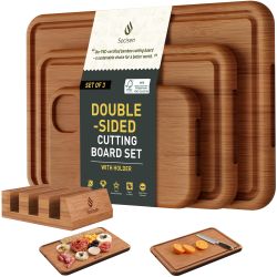 Bamboo Cutting Board Set With Holder Nice Solid Thick Wood