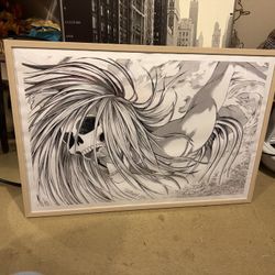 The image is a framed drawing of Ymir Fritz, the first Titan, from the manga anime series Attack on Titan.