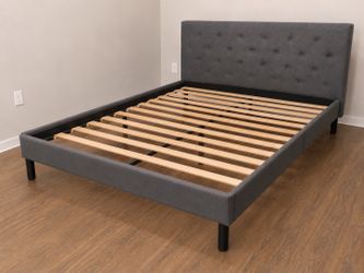 Queen Upholstered Bed Frame – Gray – Disassembled – No Mattress