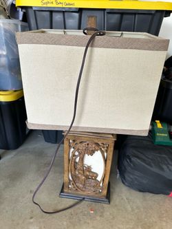 Rustic Woodland Table Lamp with Fabric Shade