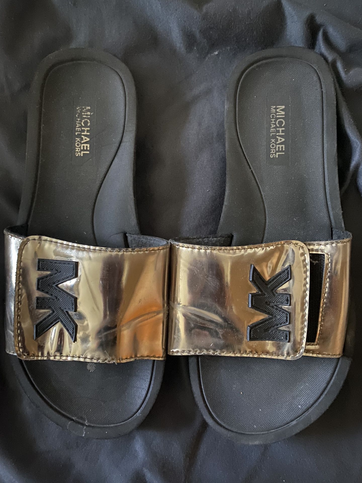 Gold & Black Michael Kors Slides