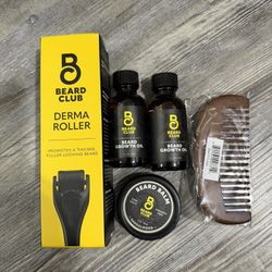 The Beard Club Enhanced Beard Growth Kit - Derma Roller, Beard Growth Oil (2PK), Sandalwood Beard Balm, Comb - Gift Set