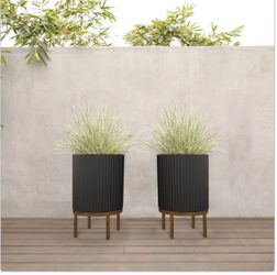 21.5” Capri Planter with Wood Stand by Veradek, 2-pack