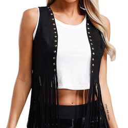 Vintage Black fringe vest with studded details, great for a night out size 40 (M ish) 