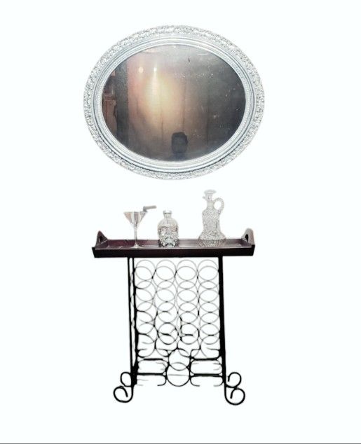Iron Wine Rack With Removable Wooden Butler Serving Tray