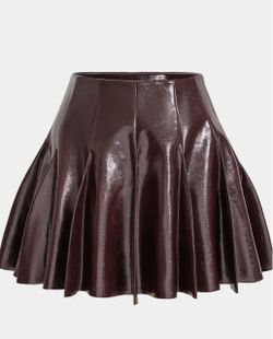 Micas- Faux Leather Pleated Stitching Detail Skirt