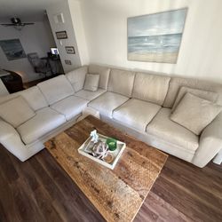 Moving Sale- Large L Shape Linen Couch 