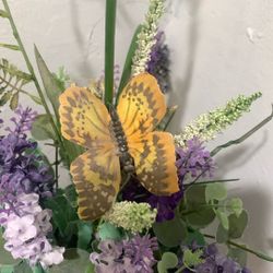 Artificial Flower With. Butterfly And Vase
