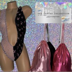 EXOTIC DANCE WEAR: PINK & BLACK PLAYBOY BUNNY PRINT BODYSUIT 