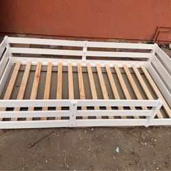 Twin size white bedframe, and bamboo mattress