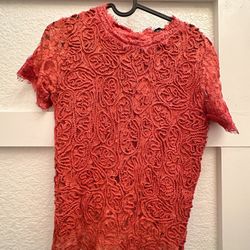 Whispers Size Large Women Blouse Rust Color Lace All Over And Zipper In The Back 