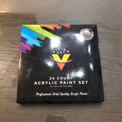 24 Count Acrylic  Paint Set w/ 10 Brushes