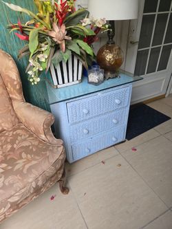 Powder Blue Wicker 3 Drawer Dresser