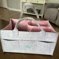 Pink And Gray Diaper Changing Caddy