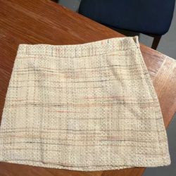 Mini Skirt A-line  By Theory Size 4 Side Zipper Lined Cotton-rayon Blend Cream