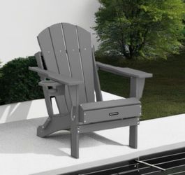 Folding Adirondack Patio Chair – Weather Resistant (Gray) 